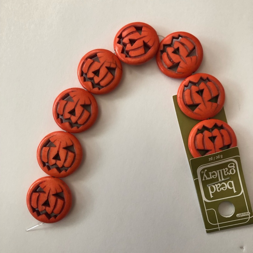 String of 8 Stone Pumpkin Beads for Jewelry Making